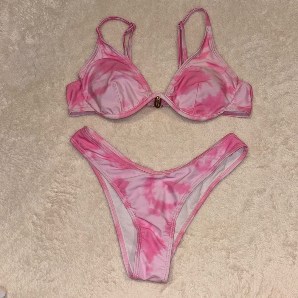 Zaful Pink Curved Underwire Two Piece Bikini